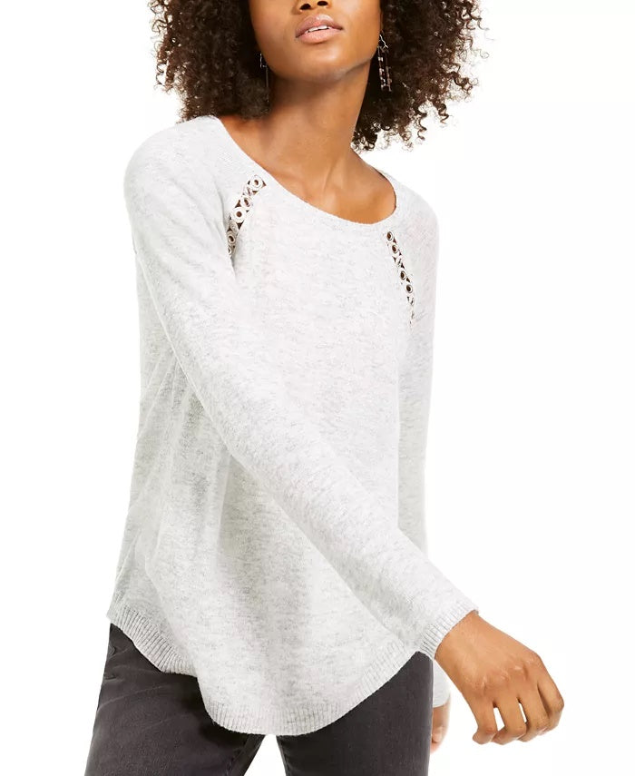 INC International Concepts Women's Wool Blend Grommet Pullover Sweater Grey Size XX-Large