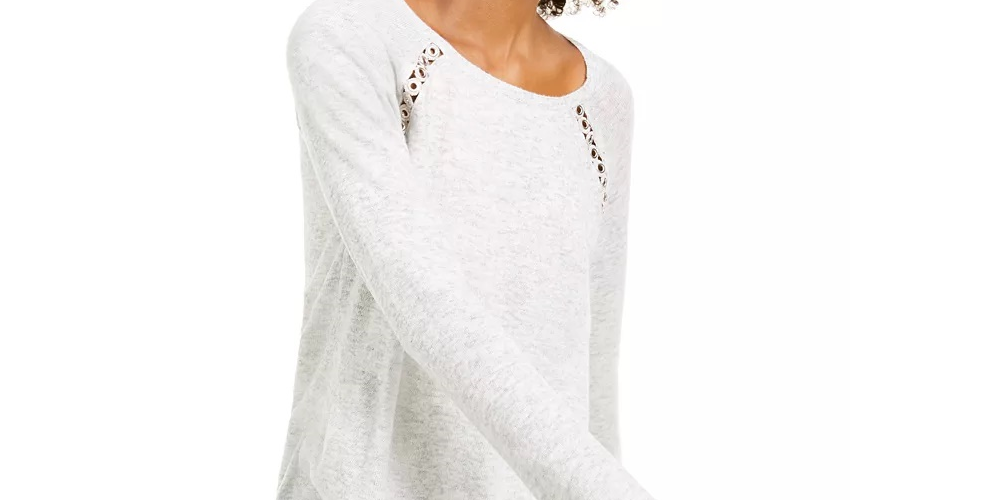 INC International Concepts Women's Wool Blend Grommet Pullover Sweater Grey Size XX-Large