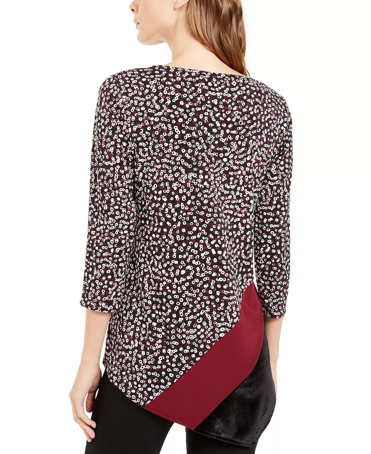Alfani Women's Printed & Velvet Asymmetrical Top  Black Size Medium