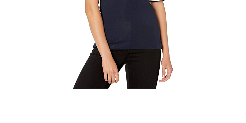 Ralph Lauren Women's Ruffled Cuff Stretch Cotton Top Blue Size Medium