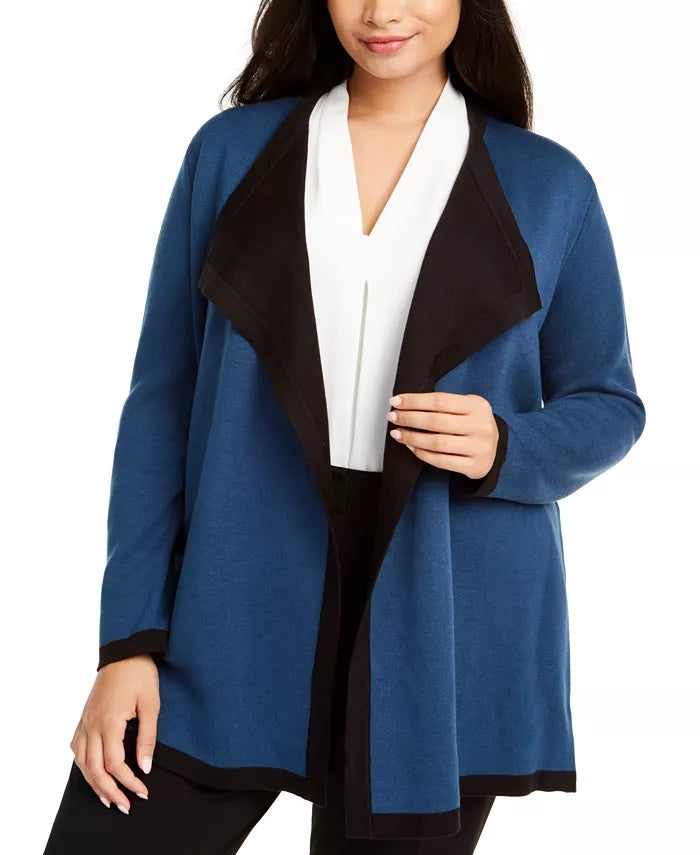 Anne Klein Women's Plus Double Face Cardigan Blue Size 0X