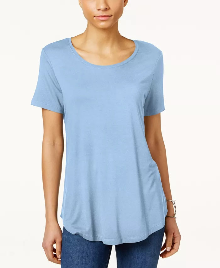 JM Collection Women's Shirttail Hem Top Blue Size Petite S