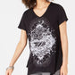 Style & Co Women's Graphic Print Handkerchief Hem T-Shirt Black  Size XX-Large