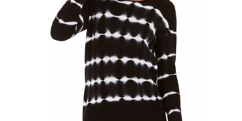 INC International Concepts Women's Petite Cotton Tie-Dyed Striped Sweater Black Size Petite S/M