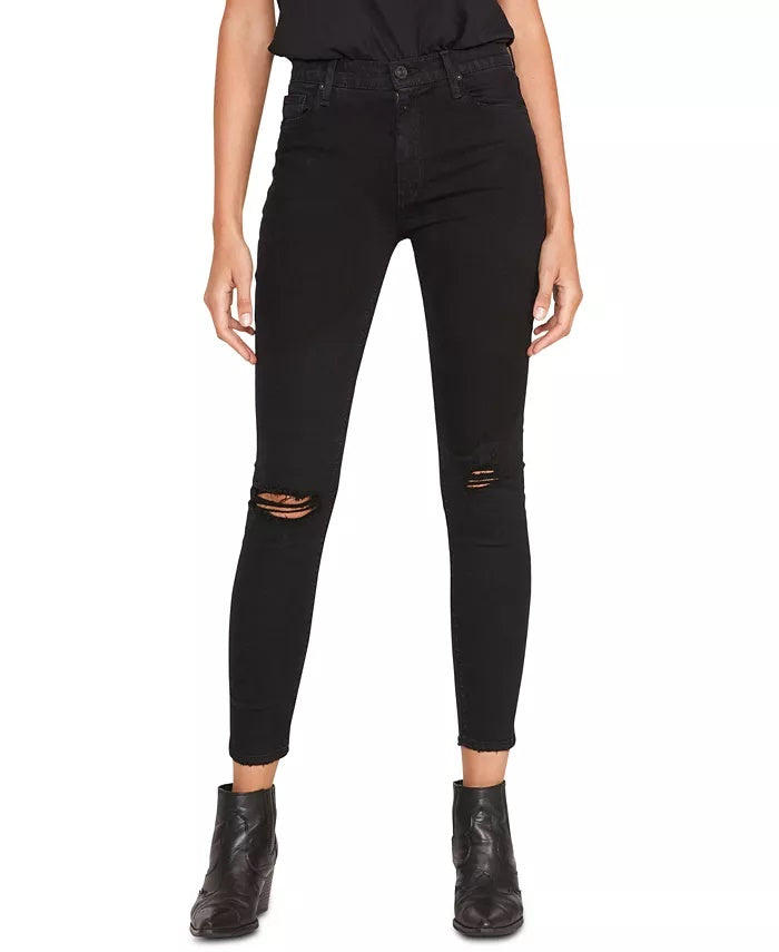Hudson Jeans Women's Barbara High Waist Ripped Washed Black Skinny Jeans Black Size 31