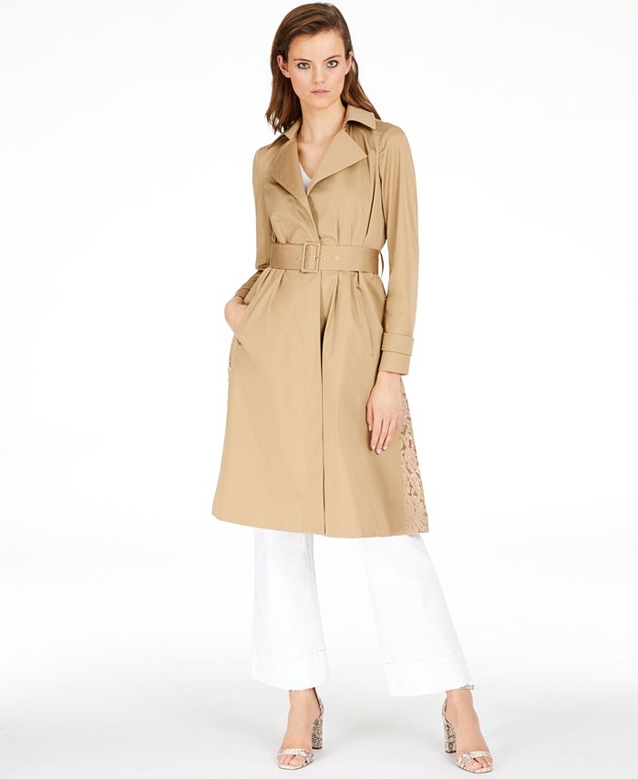 INC International Concepts Women's Long Lace Back Trench Coat Brown Size XL