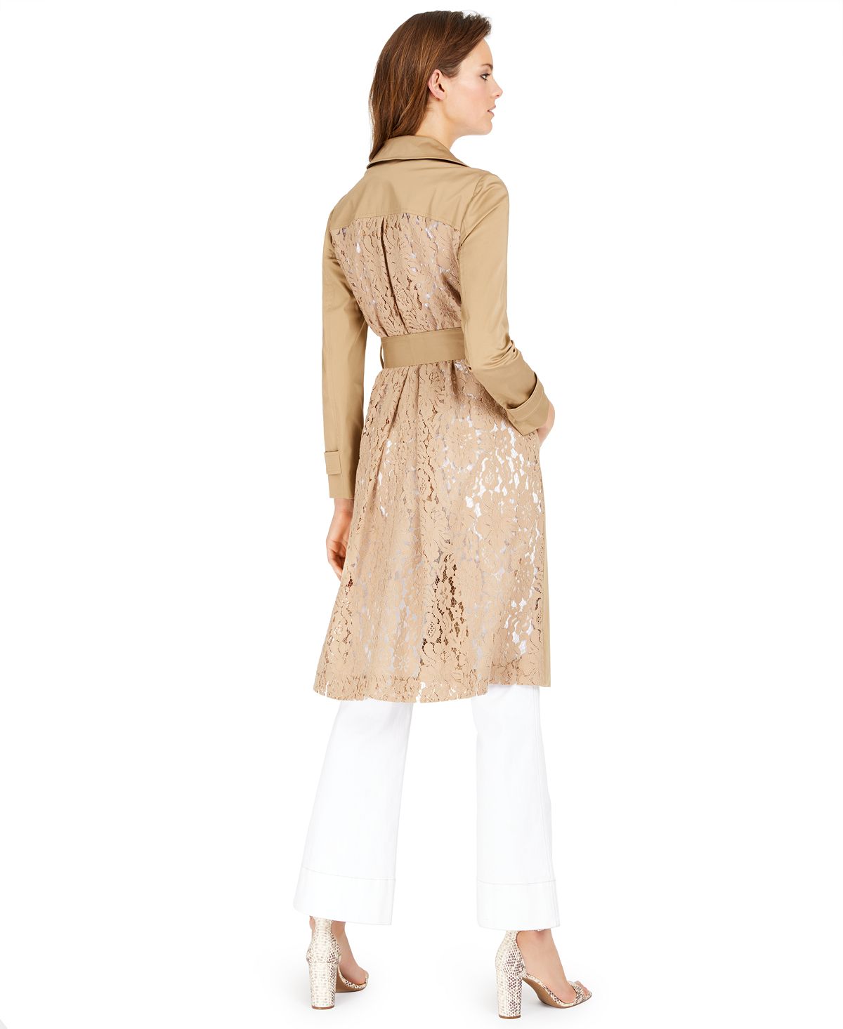 INC International Concepts Women's Long Lace Back Trench Coat Brown Size XL