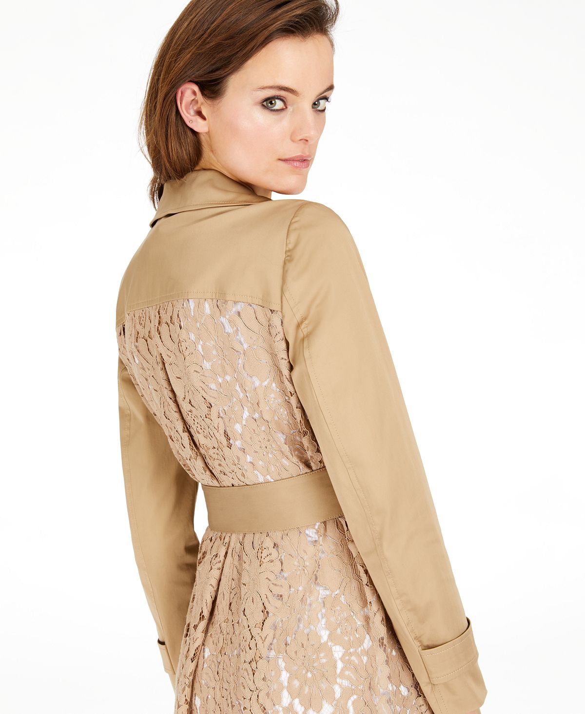INC International Concepts Women's Long Lace Back Trench Coat Brown Size XL
