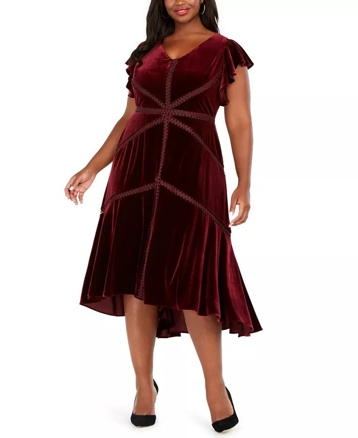 Taylor Women's Plus Size Velvet High-Low A-Line Dress Purple Size 16W