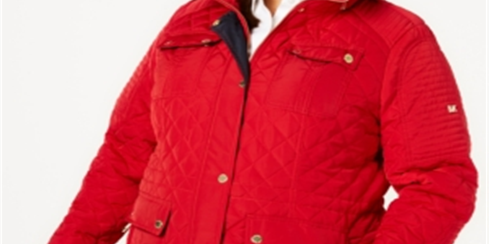 Michael Kors Women's Quilted Removable Hood Coat Red Size 0X
