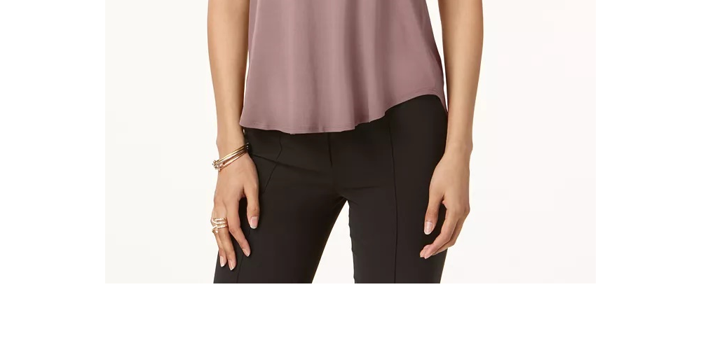 Alfani Women's Petite Satin-Trim Back-Pleat Top Red Size Petite