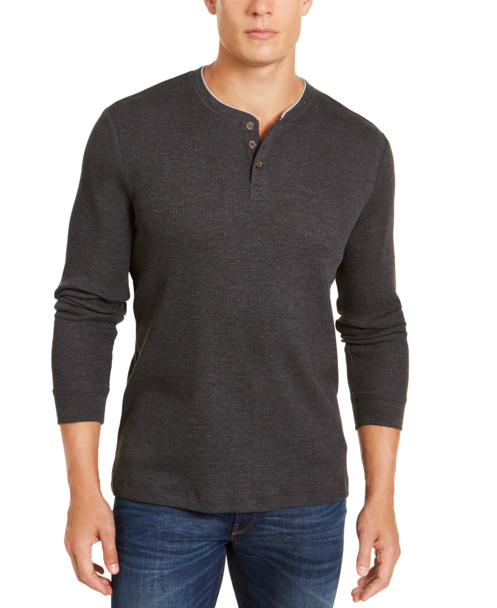 Club Room Men's Henley Shirt  Gray Size Large