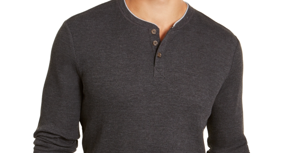 Club Room Men's Henley Shirt  Gray Size Large