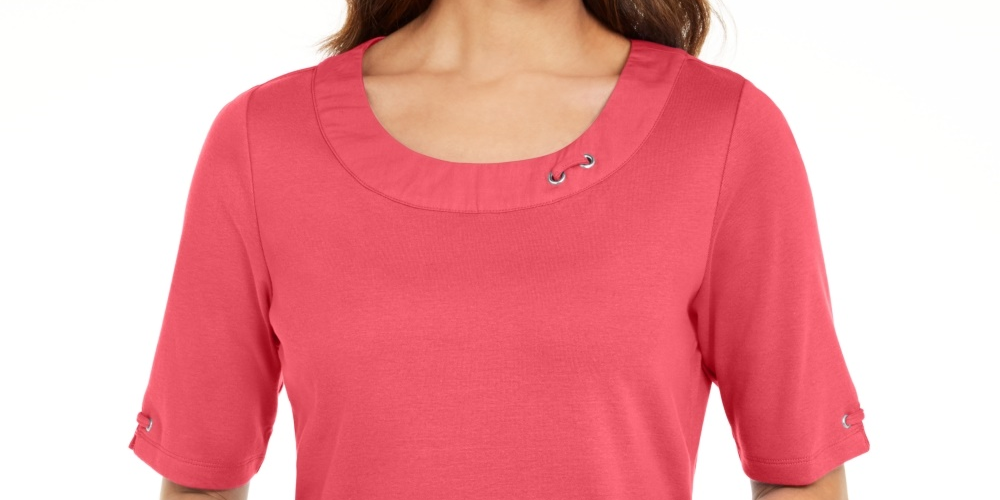 Karen Scott Women's Cotton Ring Top Orange Size Small