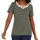 Karen Scott Women's Cotton Lattice Trim Top Green Size X-Small