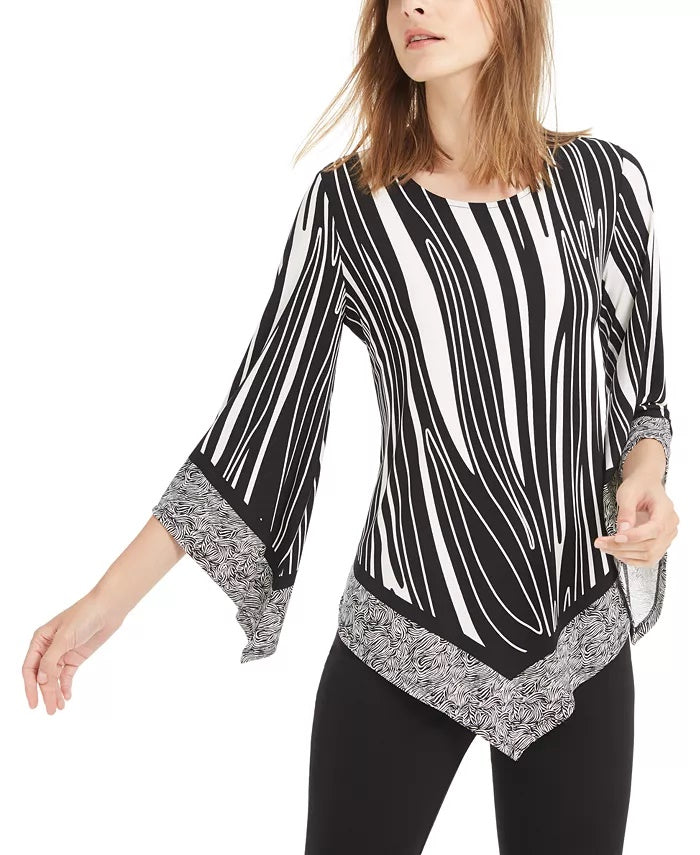 Alfani Women's Mixed Print V Hem Top Black Size Small