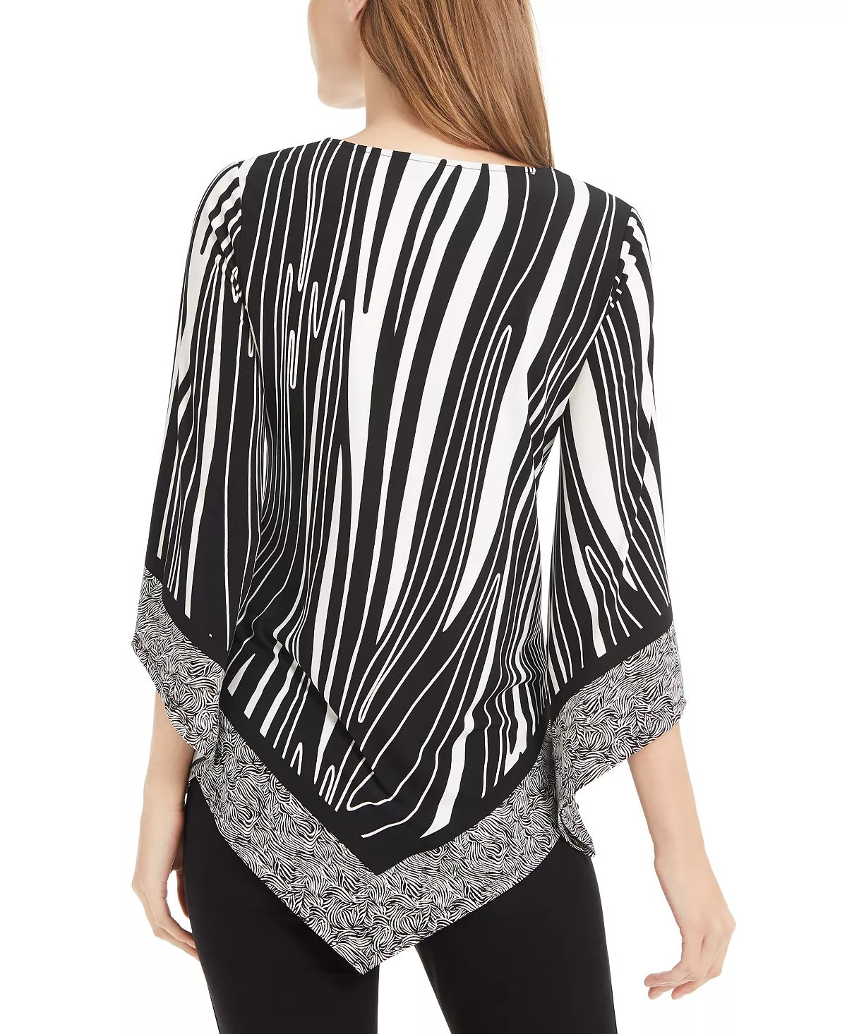 Alfani Women's Mixed Print V Hem Top Black Size Small