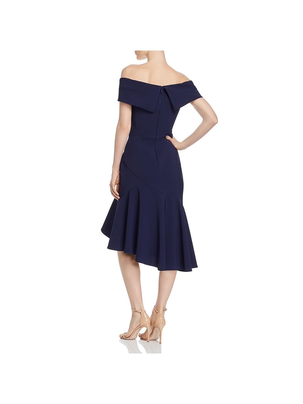 Aqua Women's Off the Shoulder Crepe MIDI Dress Blue Size 8