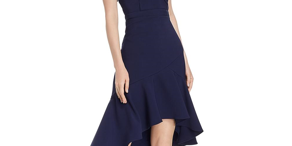 Aqua Women's Off the Shoulder Crepe MIDI Dress Blue Size 8