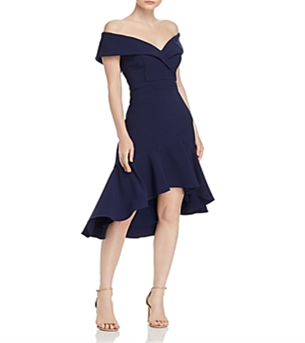 Aqua Women's Off the Shoulder Crepe MIDI Dress Blue Size 8