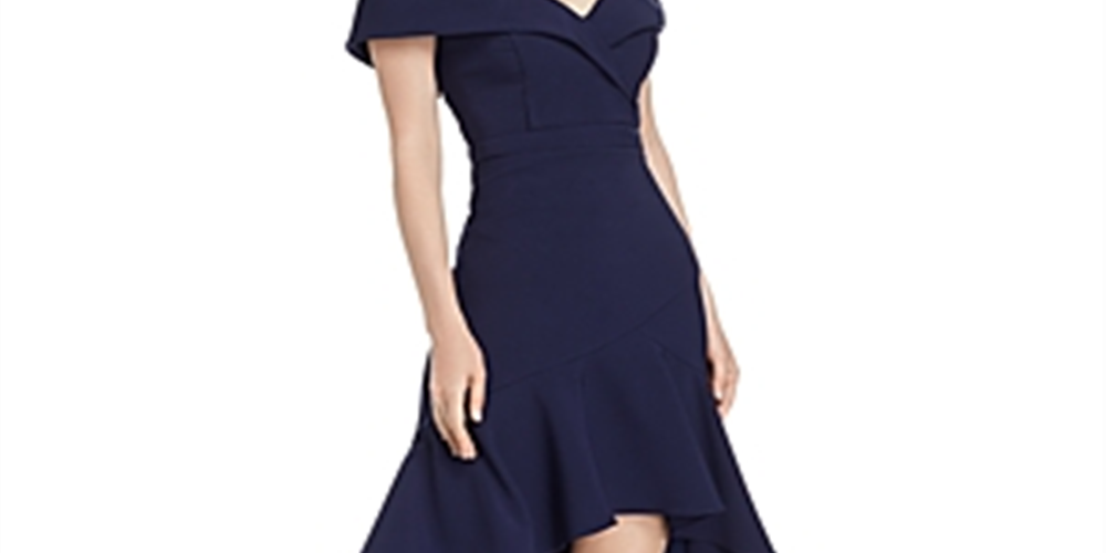 Aqua Women's Off the Shoulder Crepe MIDI Dress Blue Size 8