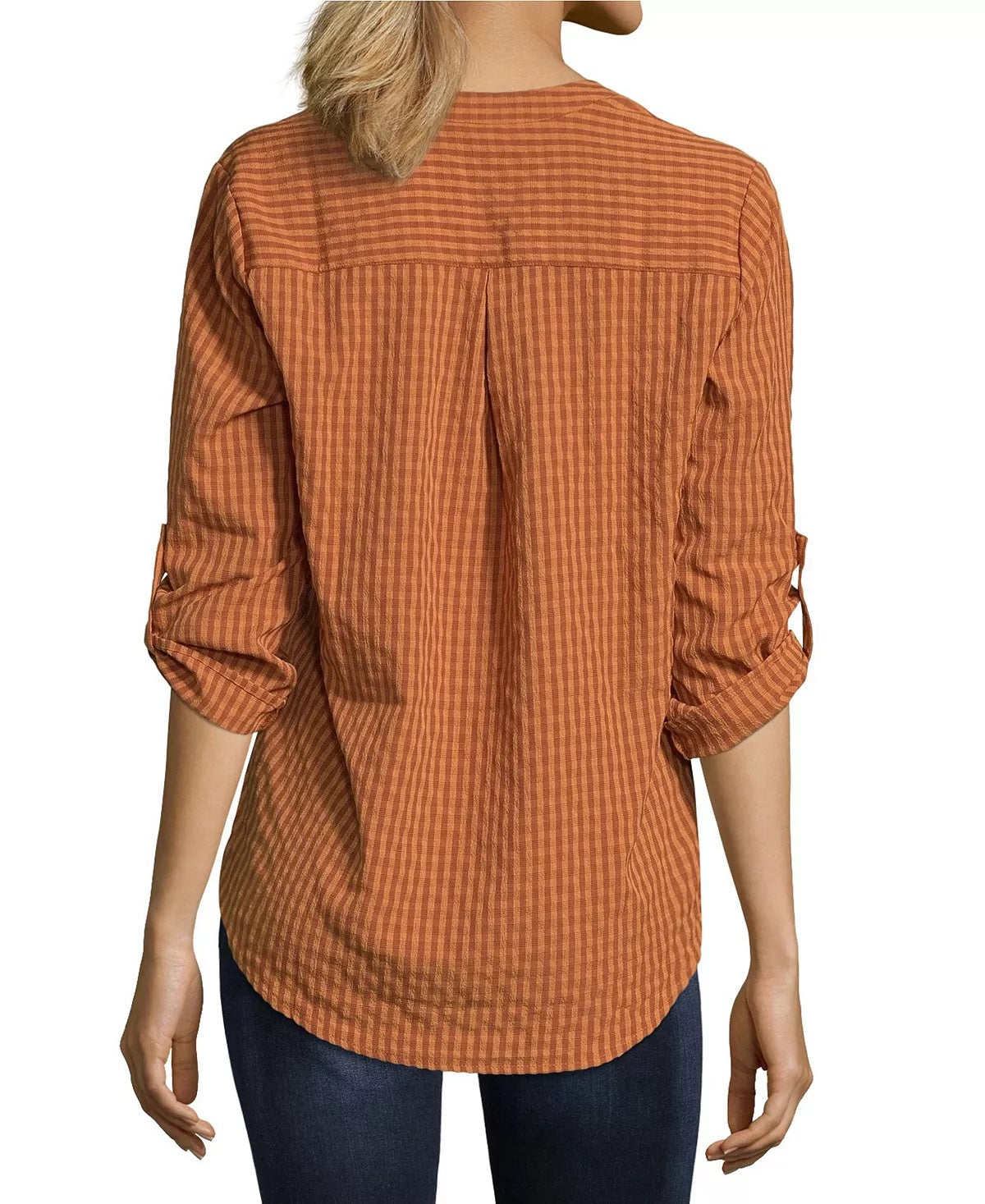 John Paul Richard Women's Gingham Roll Tab Blouse Red Size Large