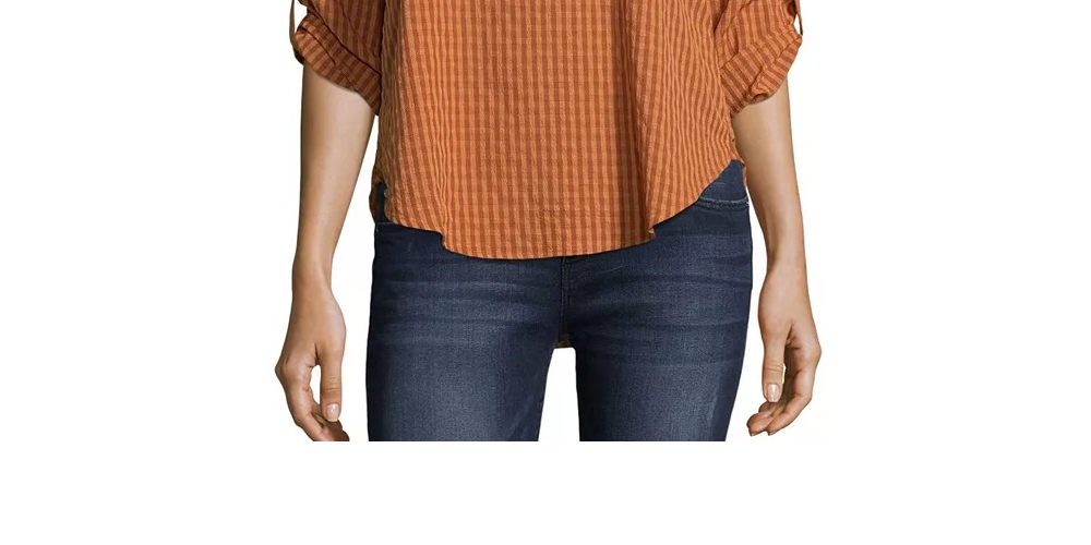 John Paul Richard Women's Gingham Roll Tab Blouse Red Size Large