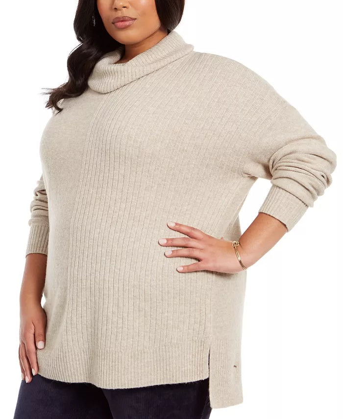 Style & Co Women's Plus Mixed Ribbed Turtleneck Tunic Sweater Gray Size 1X