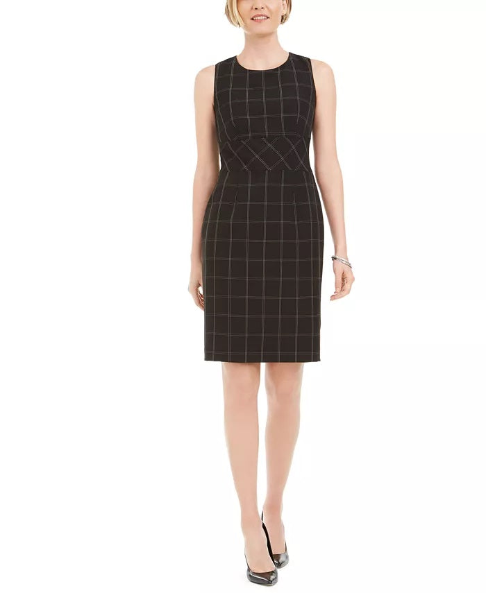 Kasper Women's Windowpane Plaid Sheath Dress Black Size 16