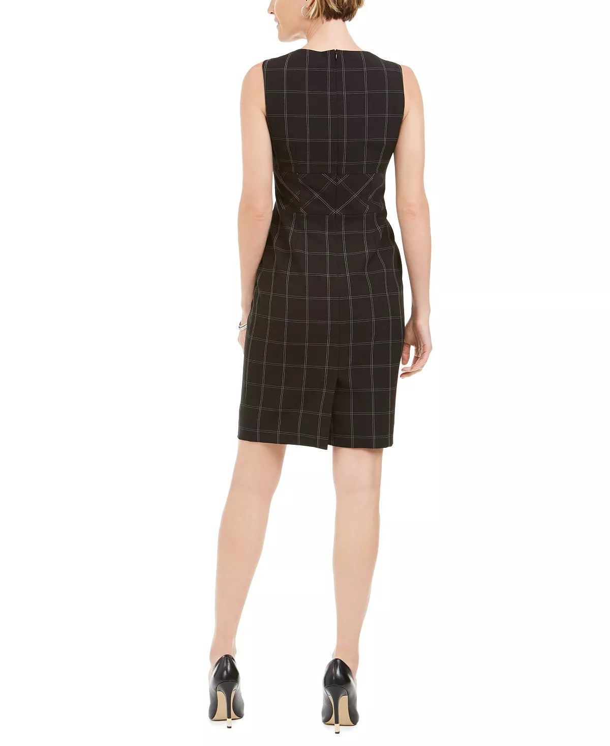 Kasper Women's Windowpane Plaid Sheath Dress Black Size 16