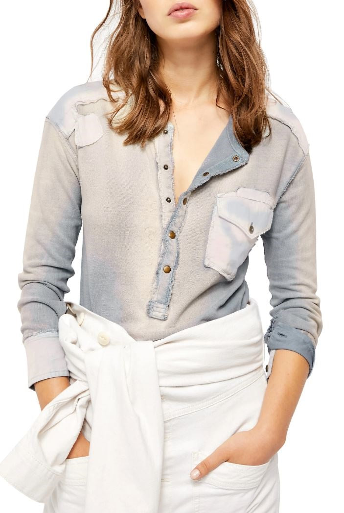Free People Women's Gene Henley Shirt Navy Size Medium