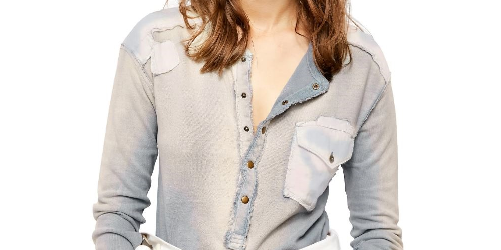 Free People Women's Gene Henley Shirt Navy Size Medium