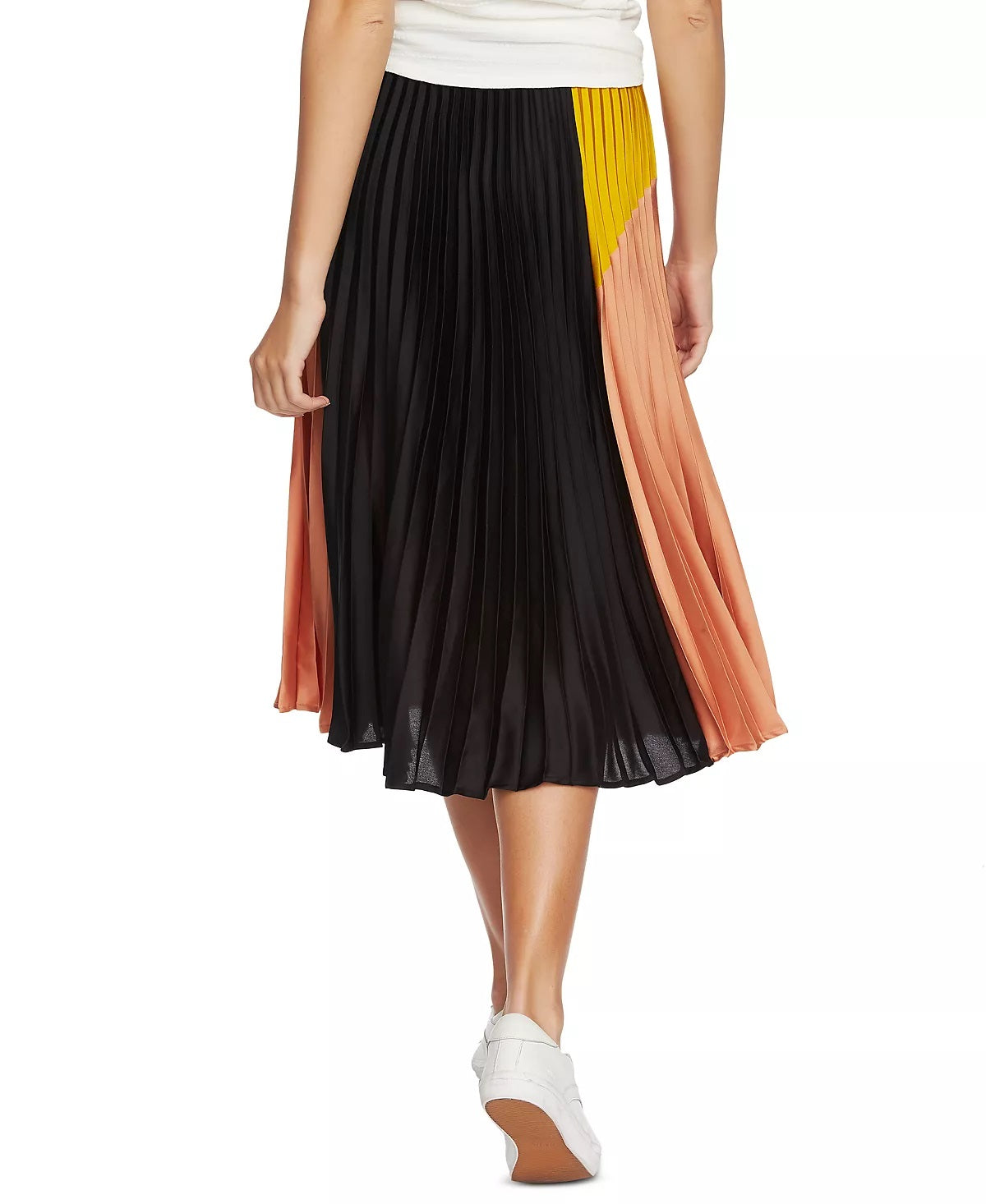 1.STATE Women's Colorblock Satin Pleated Midi Skirt Black  Size 8