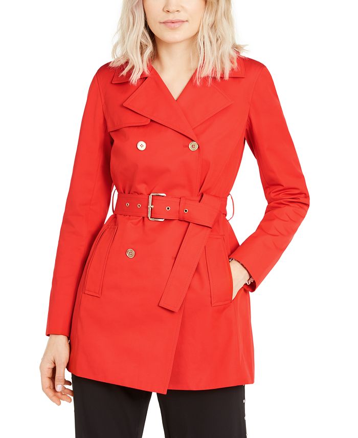 Michael Kors Women's Belted Sateen Trench Coat Red Size Petite Small