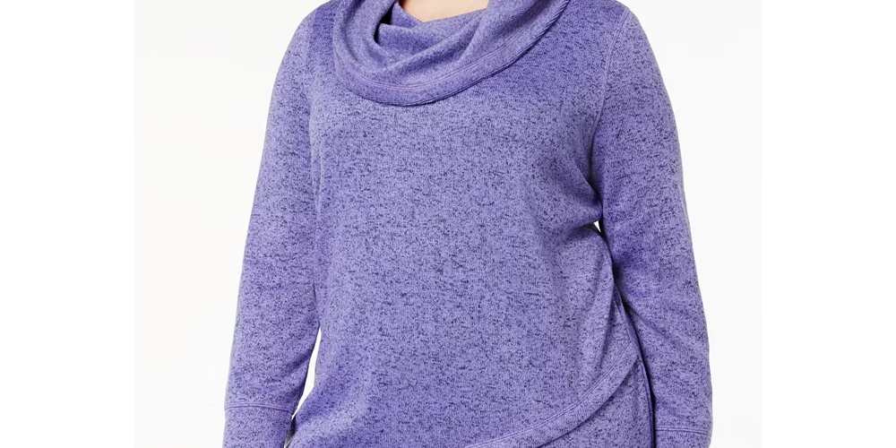 Ideology Women's Plus Fleece Cowl Neck Pullover Top Purple Size 1X