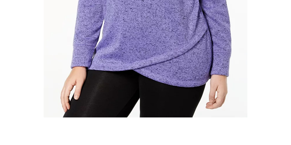Ideology Women's Plus Fleece Cowl Neck Pullover Top Purple Size 1X