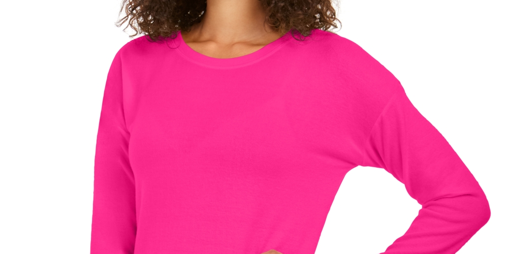 Ideology Women's Long Sleeve Crew Neck Sweater Pink Size X-Small