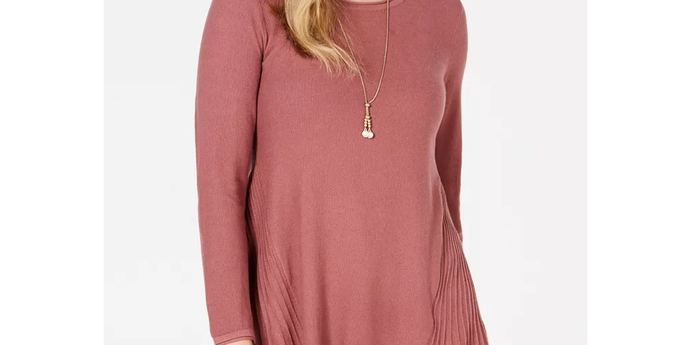 Style & Co Women's High Low Tunic Sweater Dark Pink Size Medium