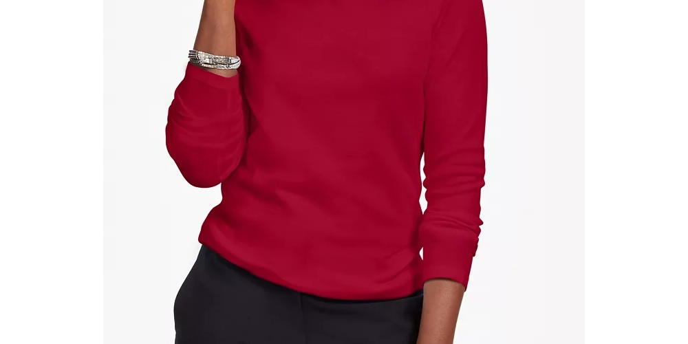 Karen Scott Women's Studded Mock Neck Sweater Red Size Medium