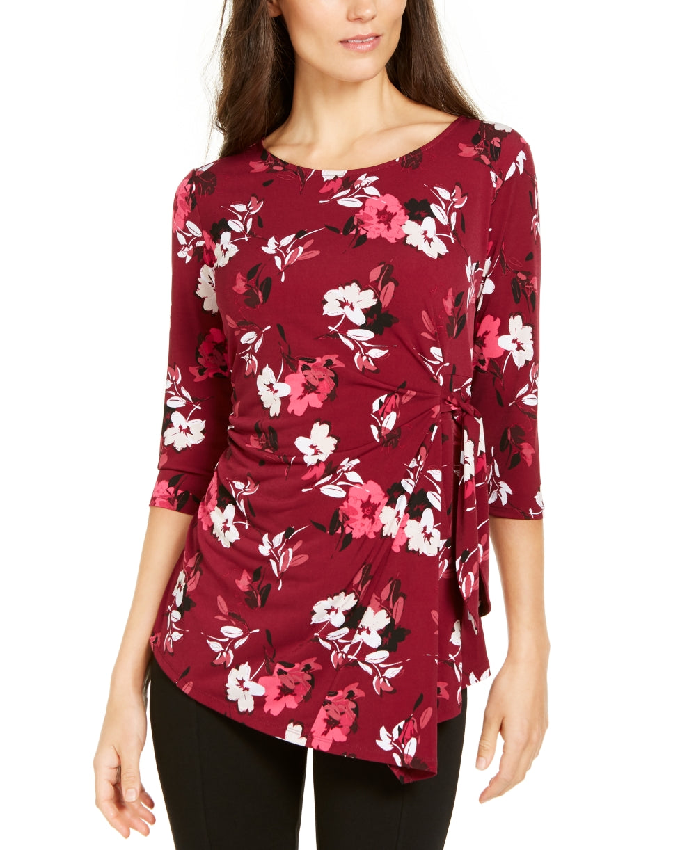 Alfani Women's Printed Side Tie Top Wine Size Petite L