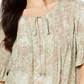 NY Collection Women's Printed Bell Sleeve Top Green Size Petite Medium