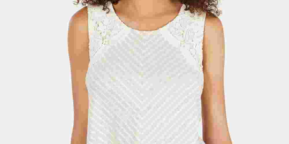 Style & Co Women's Striped Lace Sleeveless Top Beige Size Medium