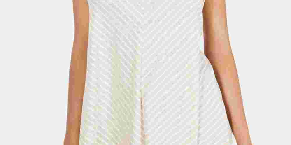 Style & Co Women's Striped Lace Sleeveless Top Beige Size Medium