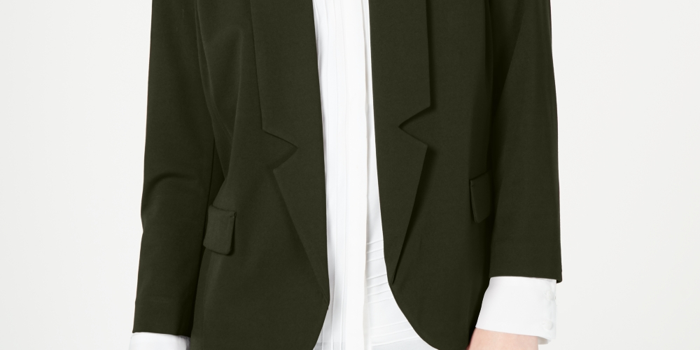 Alfani Women's Notch Collar Blazer Olive Green Size Petite L