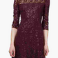 SL Fashions Women's 3/4 Sleeve Sequin Lace Dress Burgundy Size 14