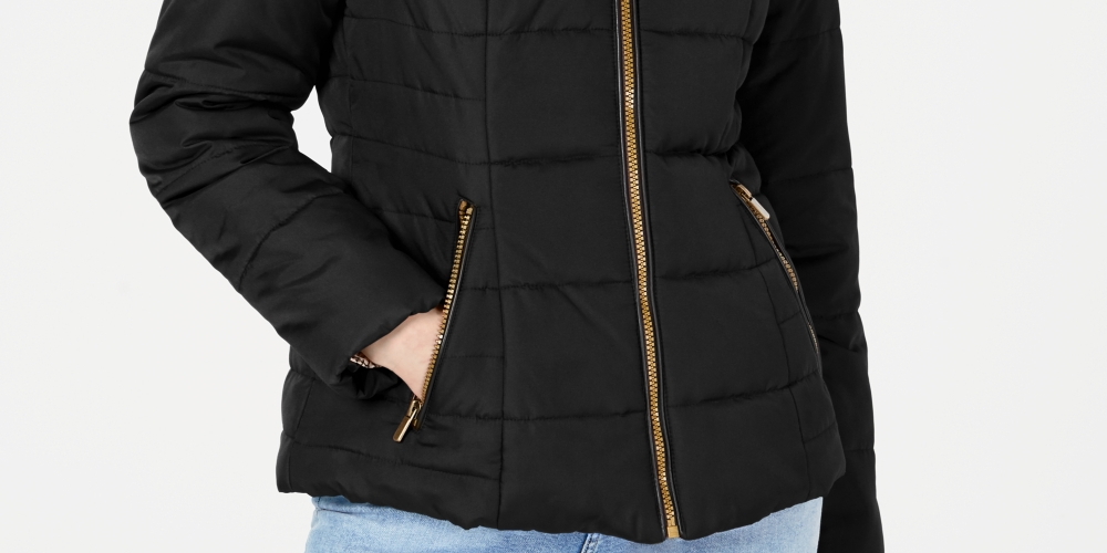 Celebrity Pink Junior's Puffer Coat With Faux Fur Trim Hood Black Size XX-Large