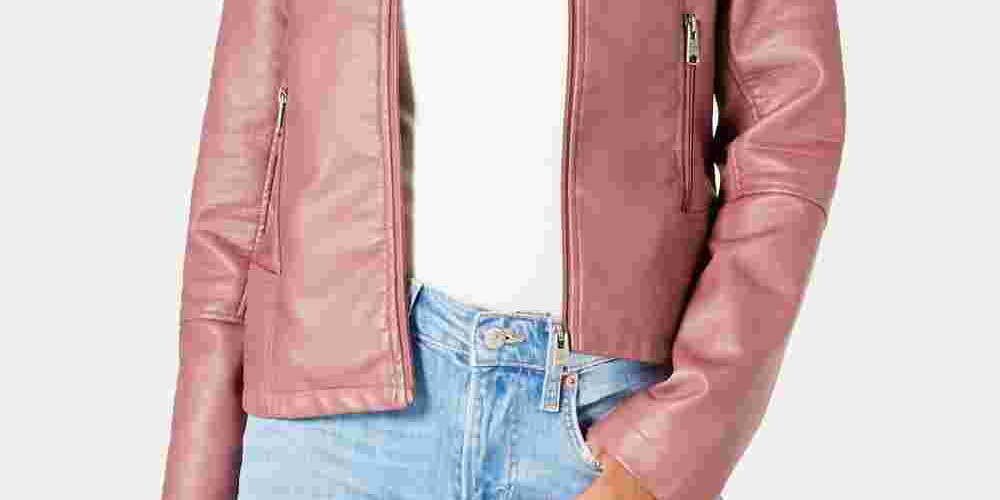 Coffee Shop Women's Faux Fur Collar Faux Leather Jacket Pink Size X-Small