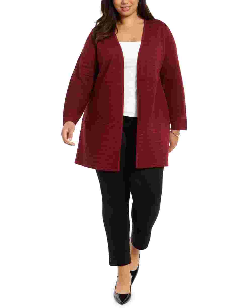 Alfani Women's Plus Metallic Striped Cardigan Red Size 1X