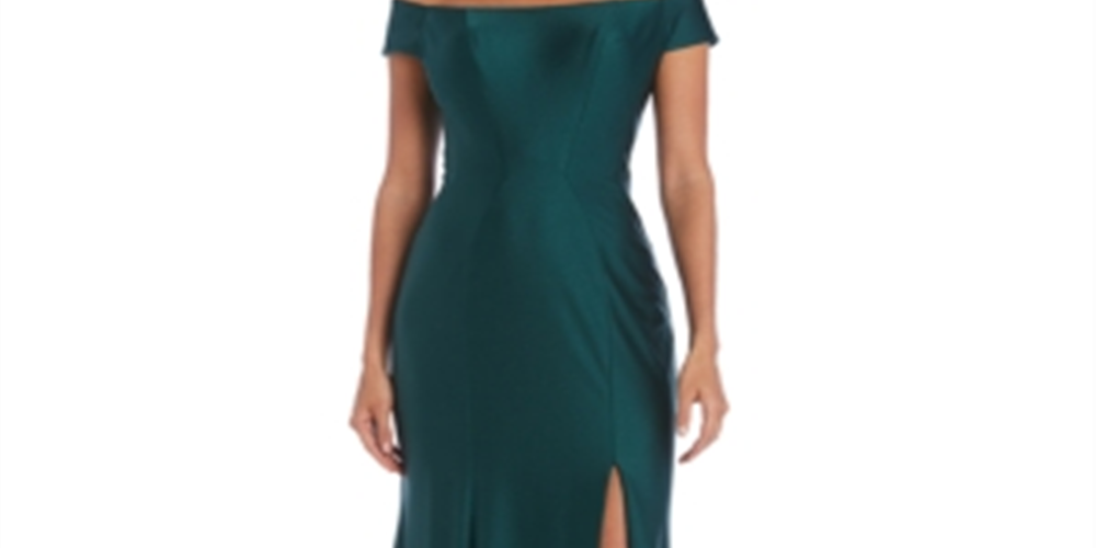 Nightway Women's Sateen Off the Shoulder Gown Green Size 10