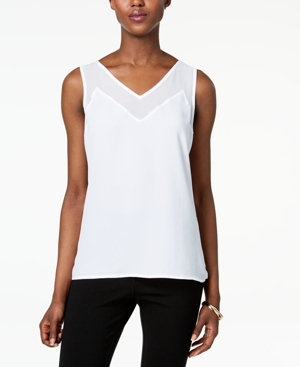 INC International Concepts Women's Illusion Trim Tank Top White Size Petite Medium